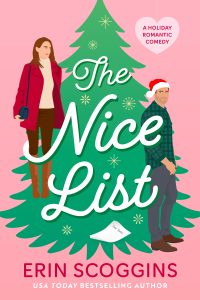 Ebook cover for The Nice List by Erin Scoggins, featuring a green Christmas tree on a pink background